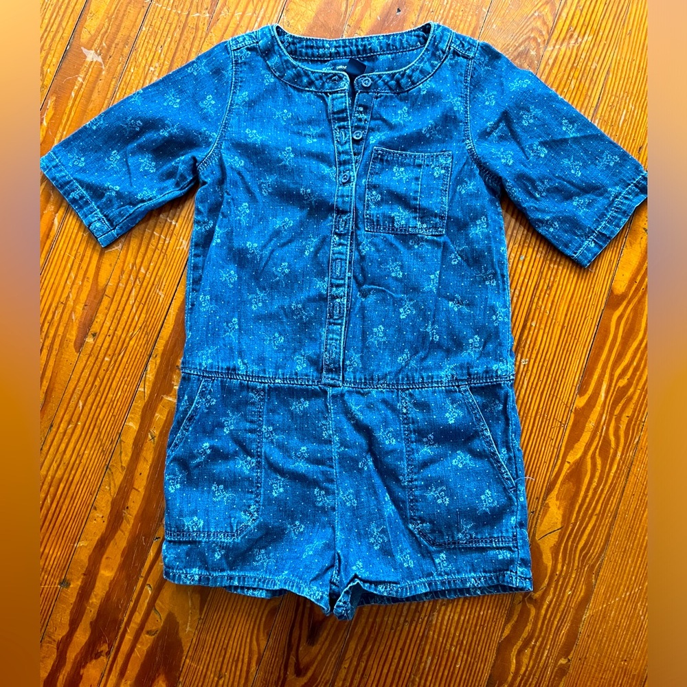 Baby Gap Denim Flower Print Romper - Size 3Y